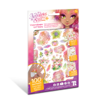 Paczka Tatuaże z Hazelią - 3 rodzaje z motywem fantasy. Opakowanie przedstawia Hazelię, fioletowooką, różowowłosą dziewczynę, tatuaże inspirowane naturą oraz dłoń aplikującą jeden z nich. Zawiera 3 rodzaje tymczasowych tatuaży.