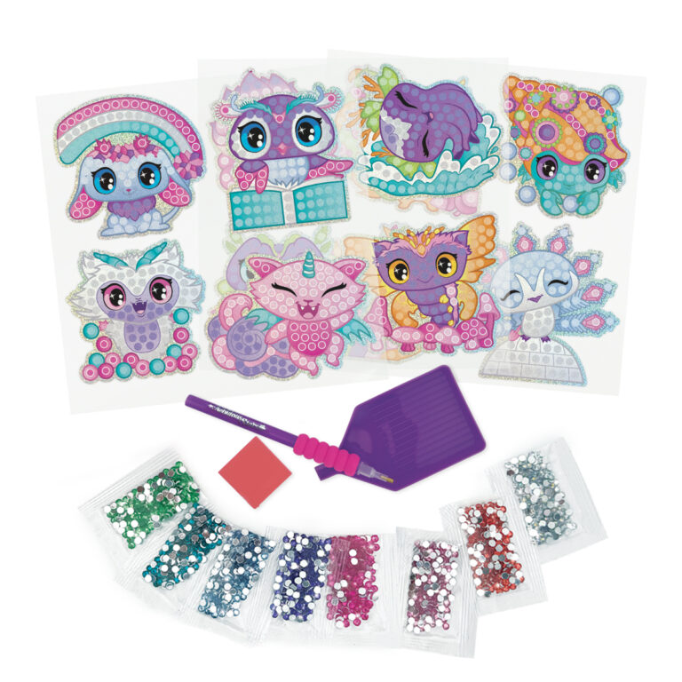 zawartość zestawu kreatywnego do tworzenia kryształkowych naklejek