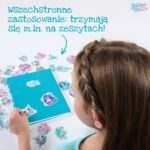 infografika z dziewczynką i zeszytem na którym są naklejone naklejki z nebulous stars